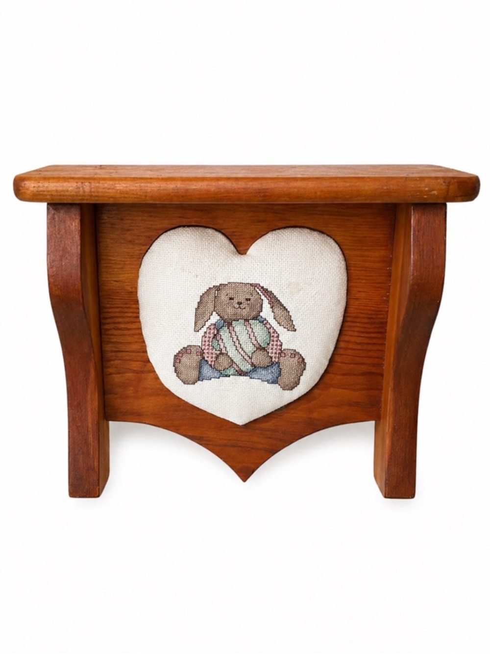Vintage Handmade Wood Wall Shelf Bunny needle point Heart Cottage Nursery Decor